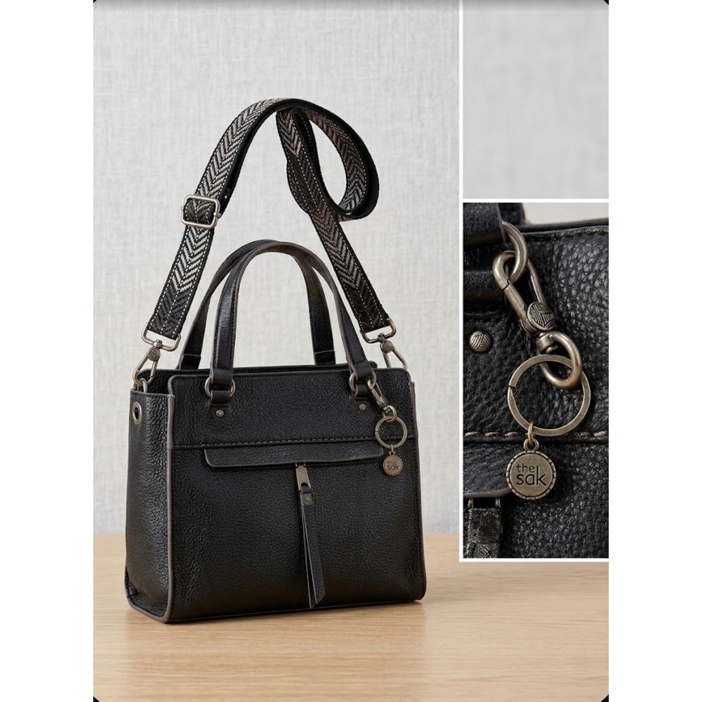 The Sak Alameda Black Pebbled Leather Satchel Crossbody Bag 108511